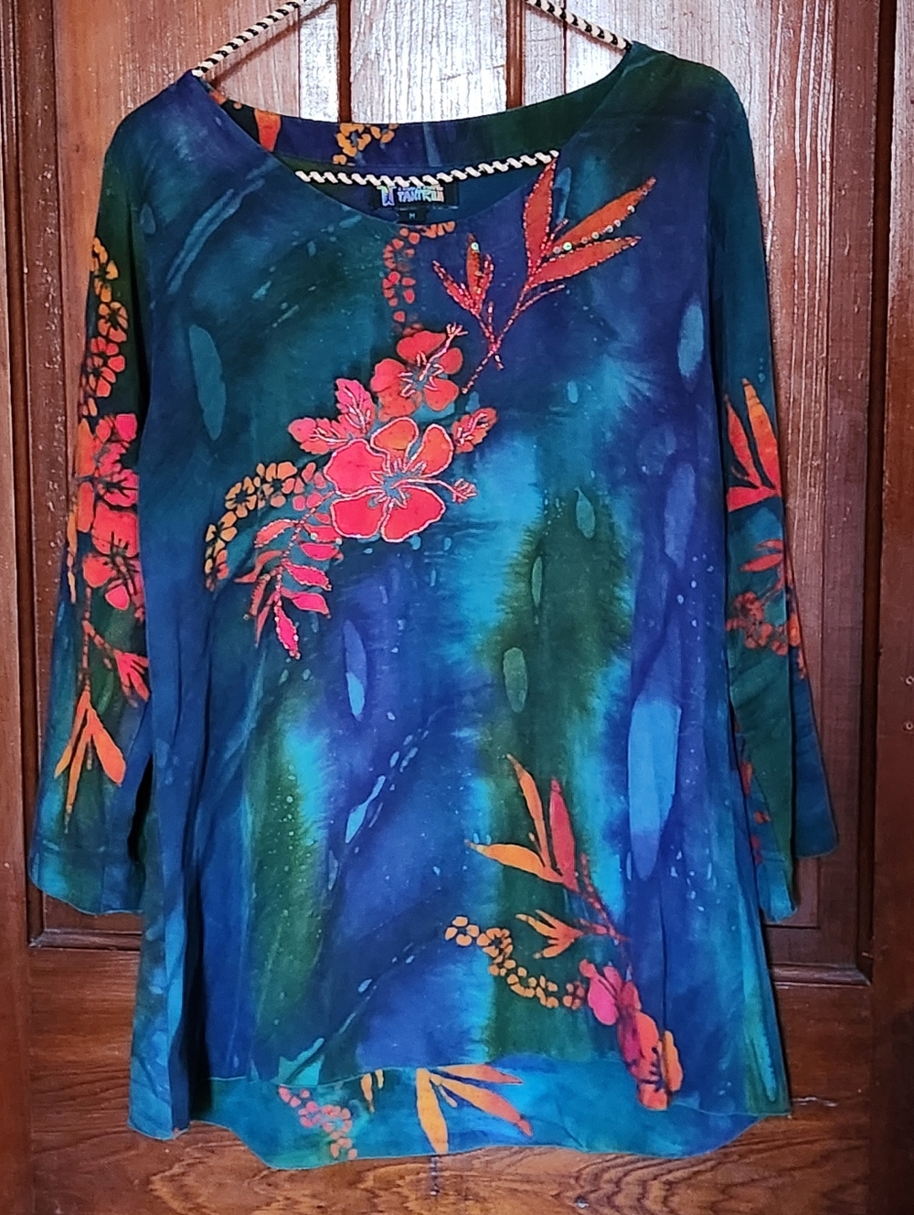 Tropical Tantrum Handpainted Batik Tunic Top Medium Hibiscus